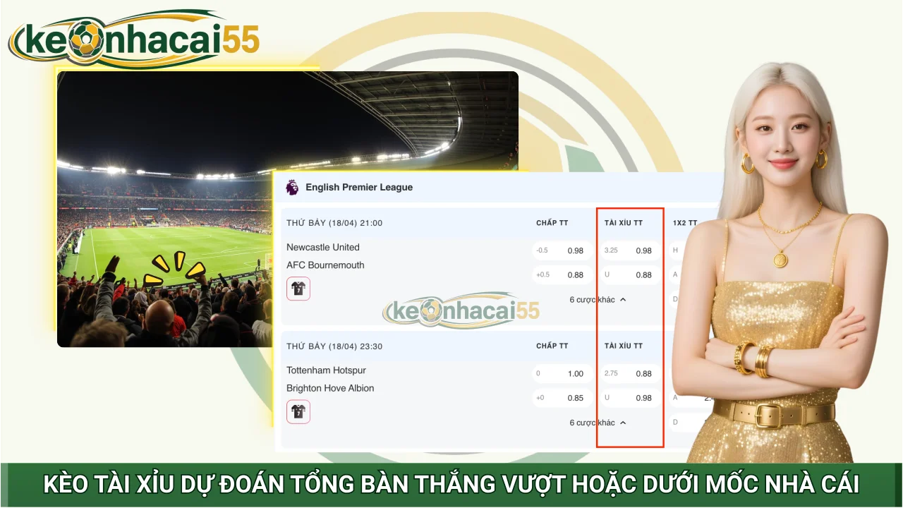 Kèo tài xỉu dự đoán tổng bàn thắng vượt hoặc dưới mốc nhà cái